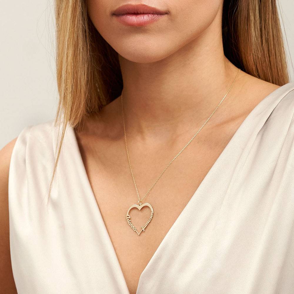 Contur Heart Pendant Necklace with Two Names in 10k Gold