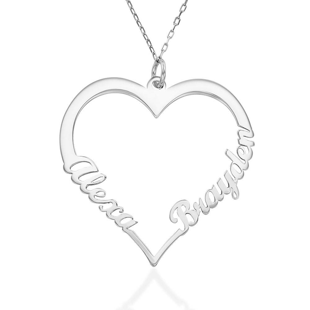 Contur Heart Pendant Necklace with Two Names in 10k White Gold