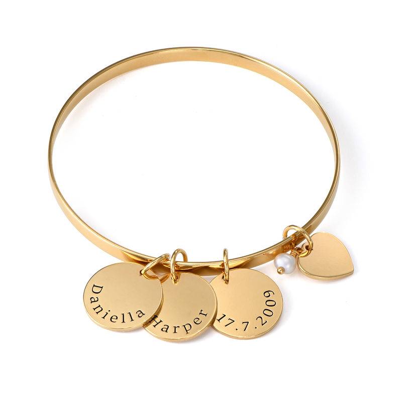 Bangle Bracelet with Personalized Pendants in Gold Plating