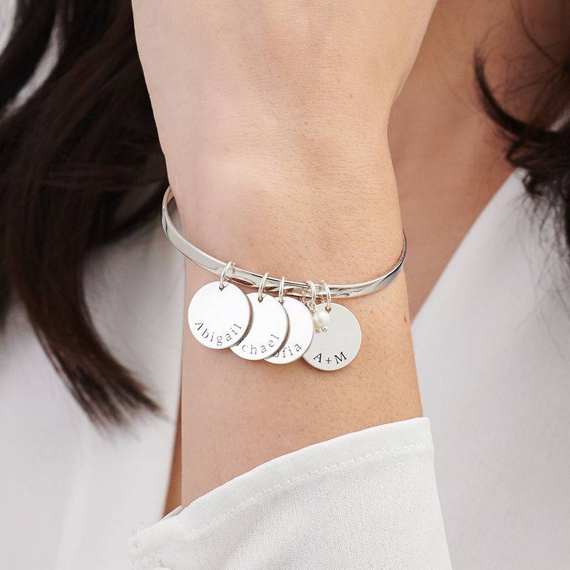 Bangle Bracelet with Personalized Pendants in Sterling Silver