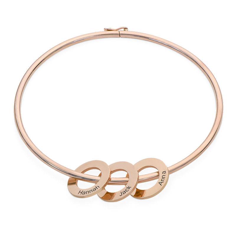Bangle Bracelet with Round Shape Pendants in Rose Gold Plating