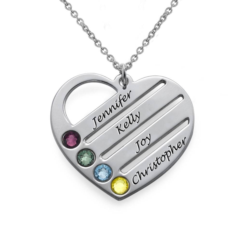 Terry Birthstone Heart Necklace with Engraved Names in Sterling Silver