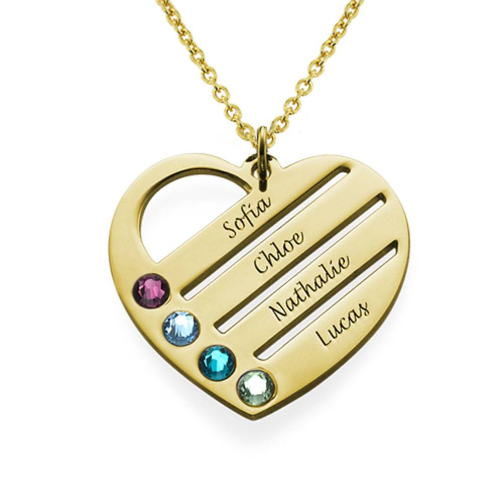 Terry Birthstone Heart Necklace with Engraved Names in 18k Gold Vermeil
