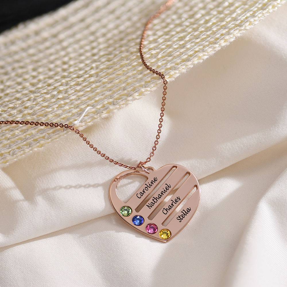 Terry Birthstone Heart Necklace with Engraved Names in 18k Rose Gold Plating