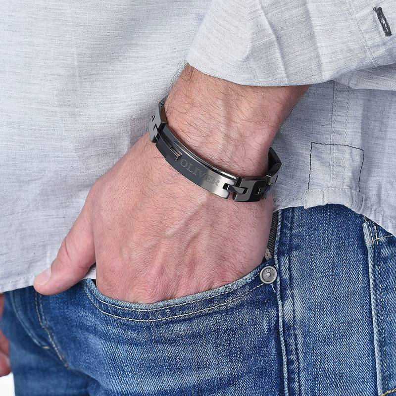 Black Stainless Steel Man Bracelet with Engraving