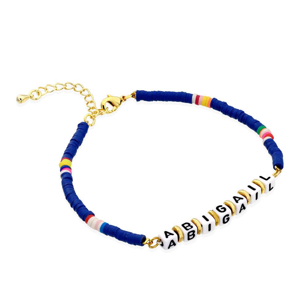 Blue Kids Custom Beaded Name Bracelet in Gold Plating