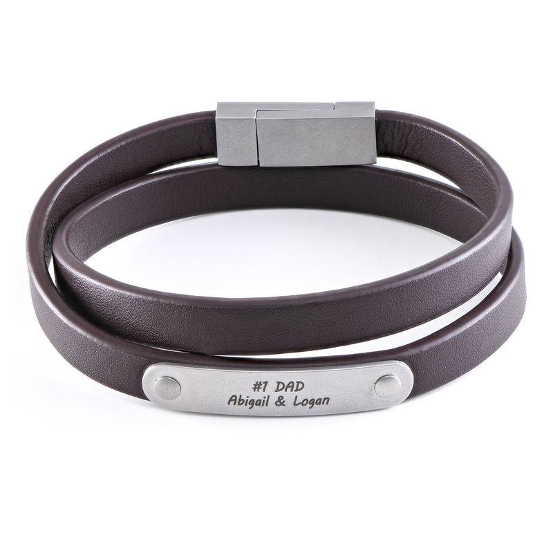 Brown Leather Bracelet with Engraved Bar