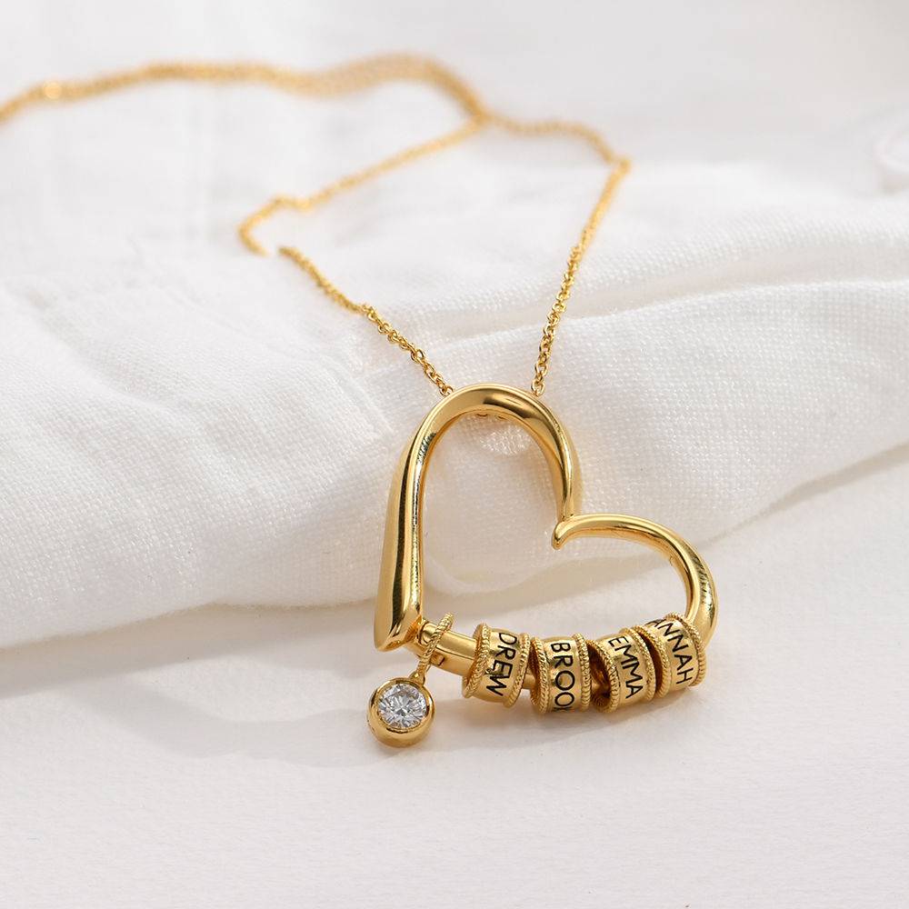 Charming Heart Necklace with Engraved Beads  in Gold Vermeil  with 1/25 CT. T.W Lab – Created Diamond