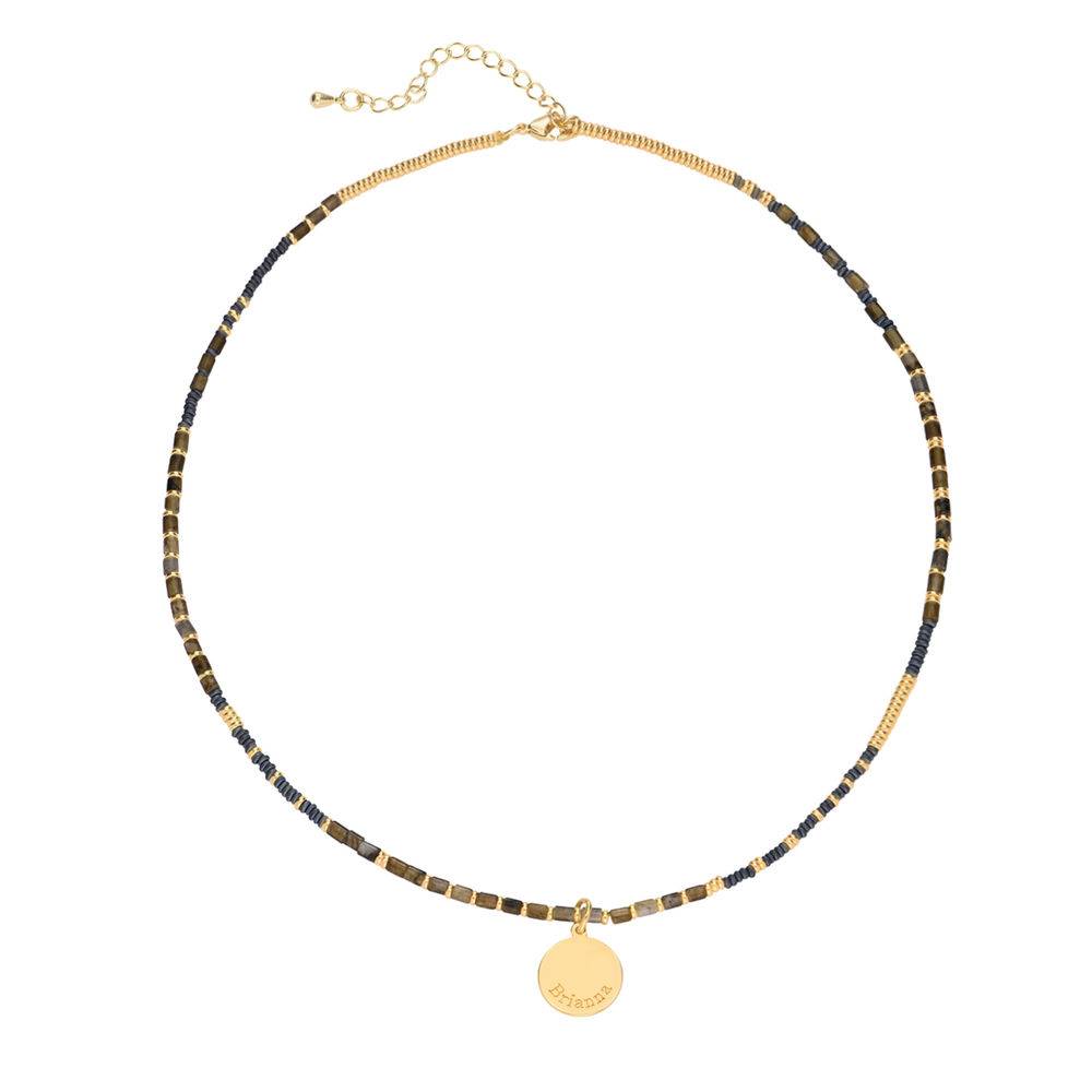 Cocoa Beads Necklace with Engraved Pendant in Gold Plating