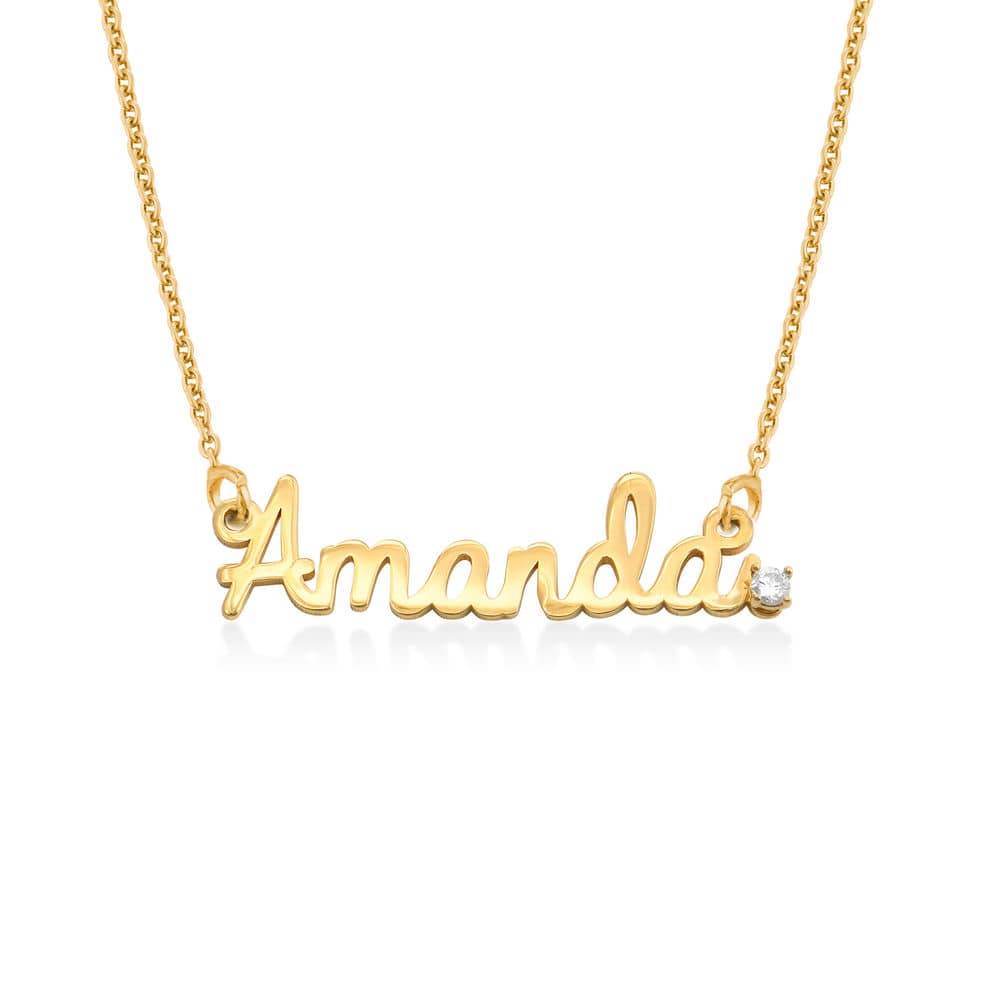 Cursive Name Necklace in Gold Plating with Diamond