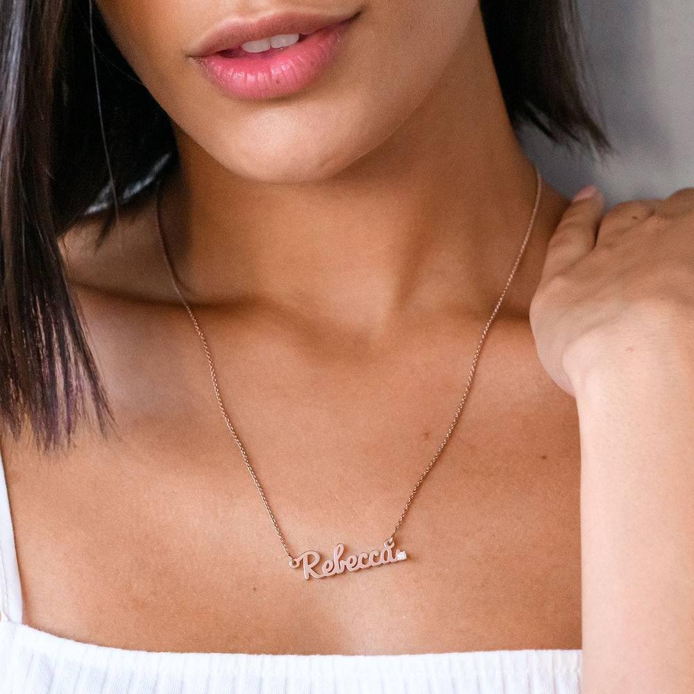 Cursive Name Necklace in Rose Gold Plating with Diamond