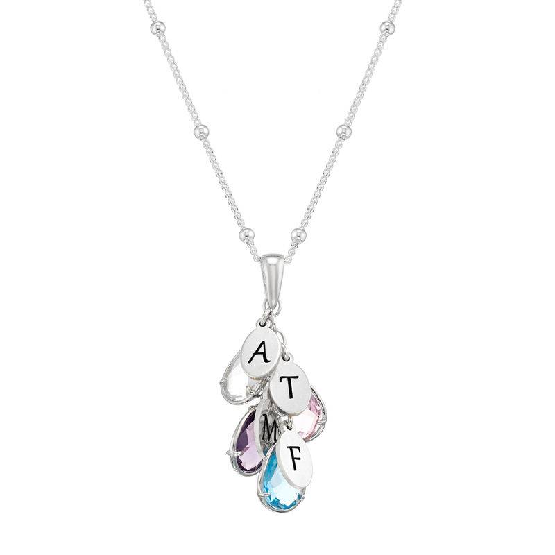 Custom Birthstone Drop Necklace for Mom in Silver