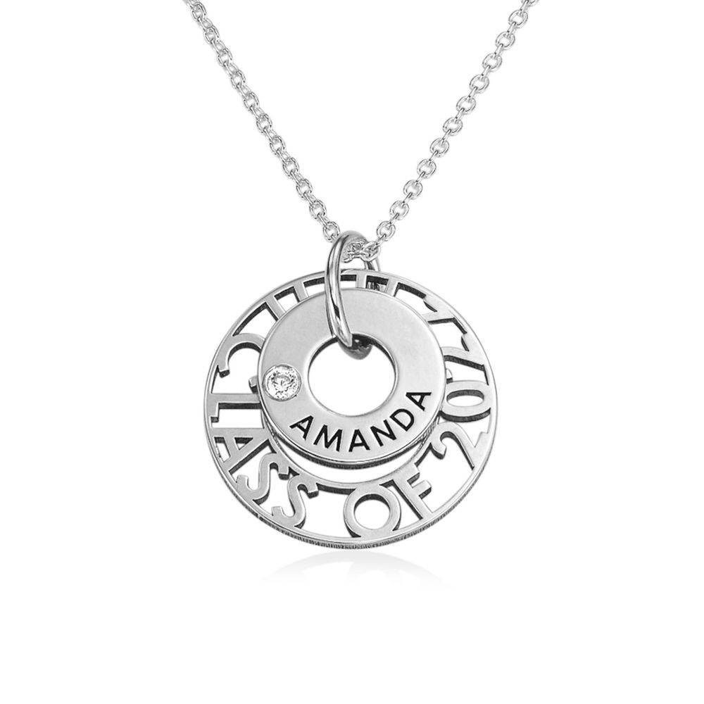 custom graduation pendant necklace with cubic zirconia in sterling silver
