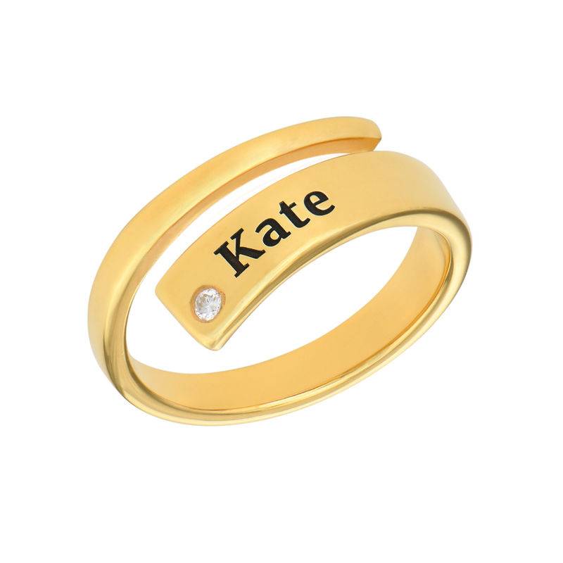 Custom Wrap Name Ring with Cubic Zirconia in Gold Plating