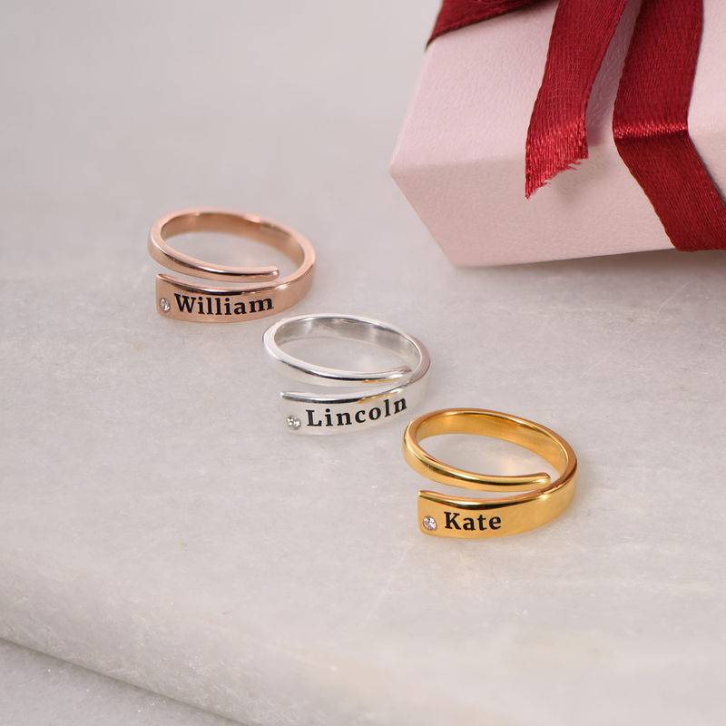 Custom Wrap Name Ring with Cubic Zirconia in Gold Plating