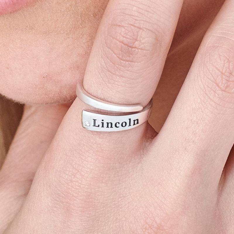 Custom Wrap Name Ring with Cubic Zirconia in Silver