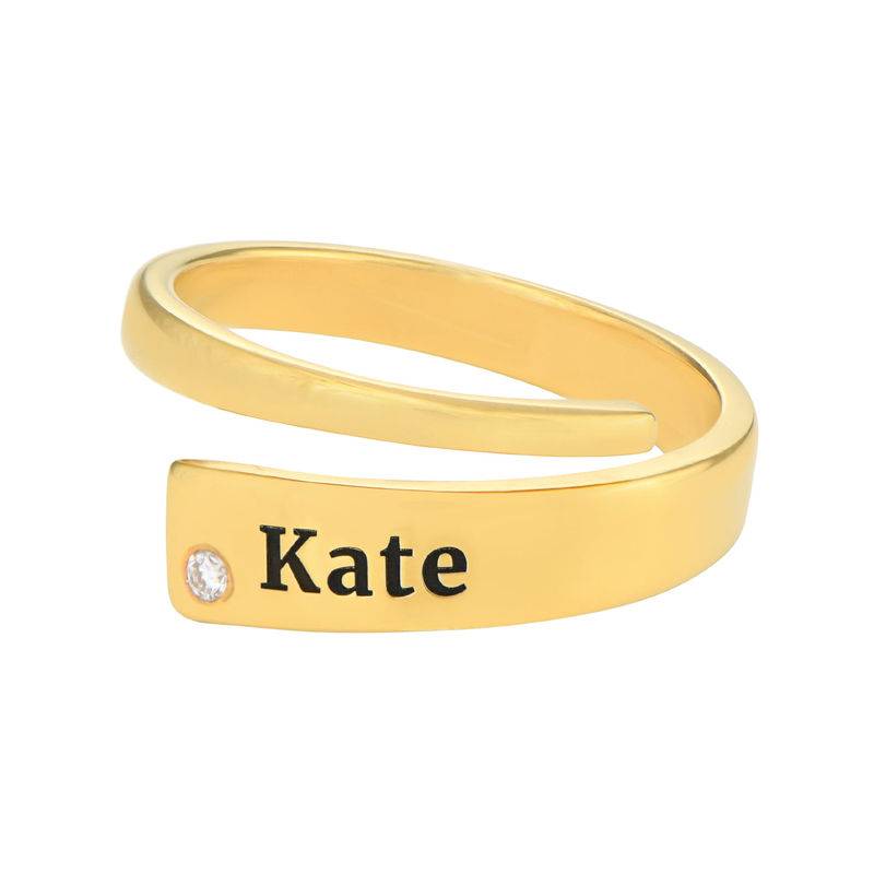 Custom Wrap Name Ring with Diamond in Gold Plating