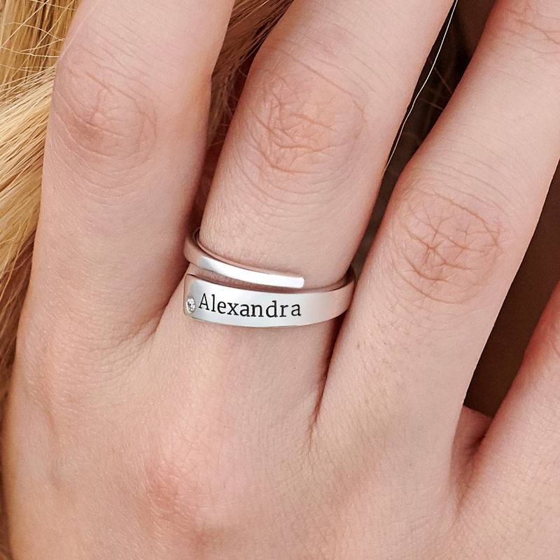 Custom Wrap Name Ring with Diamond in Silver