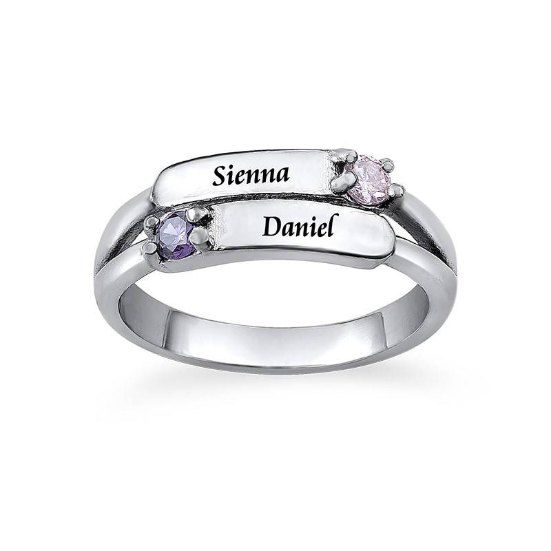 Double Birthstone Ring with Engraving