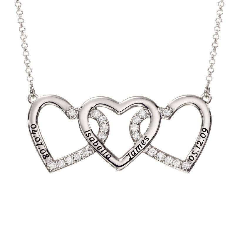 Engraved 3 Hearts Pendant Necklace in Silver