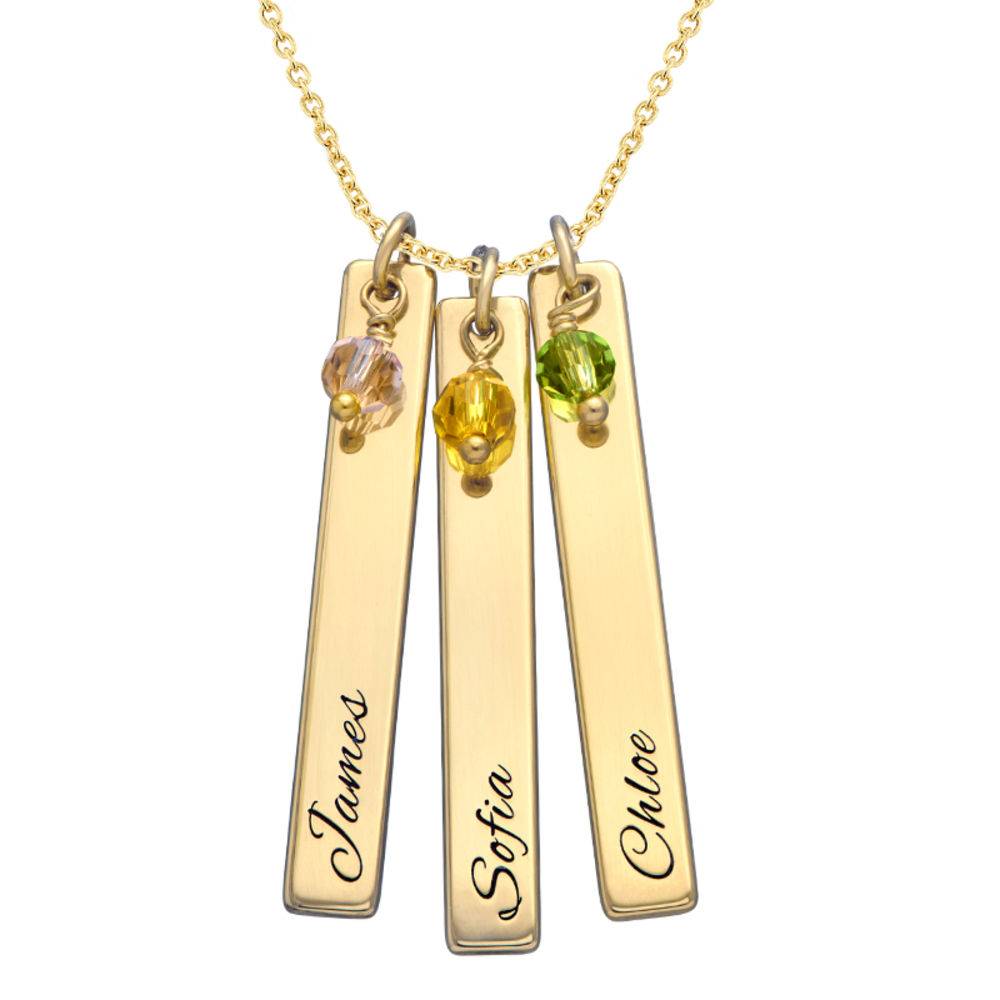 Engraved Bar Necklace with Birthstones in Gold Plating