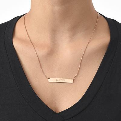 Engraved Bar Necklace with Rose Gold Plating