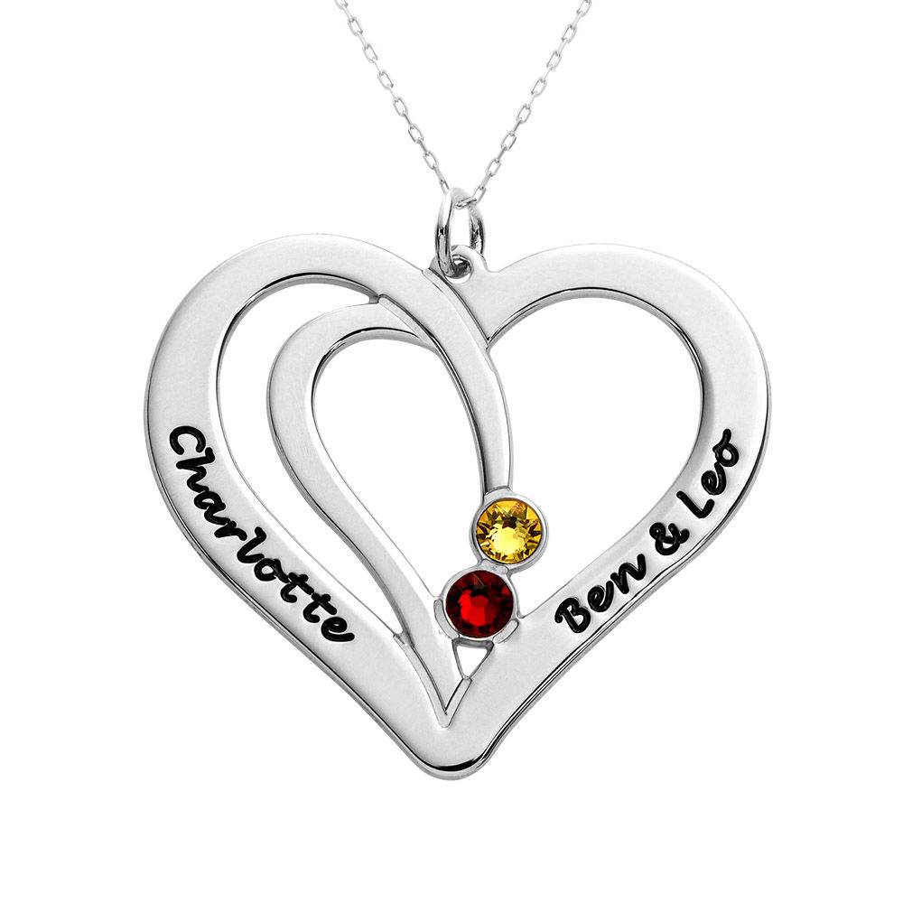 Engraved Couples Birthstone Necklace in 10K White Gold