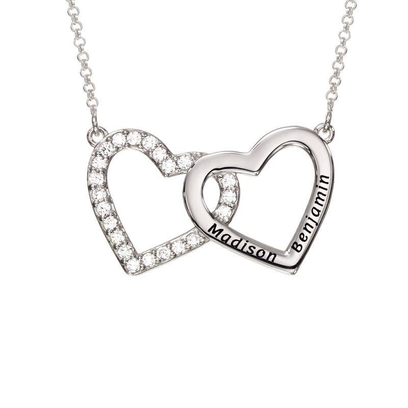 Engraved Double Heart Necklace in Sterling Silver