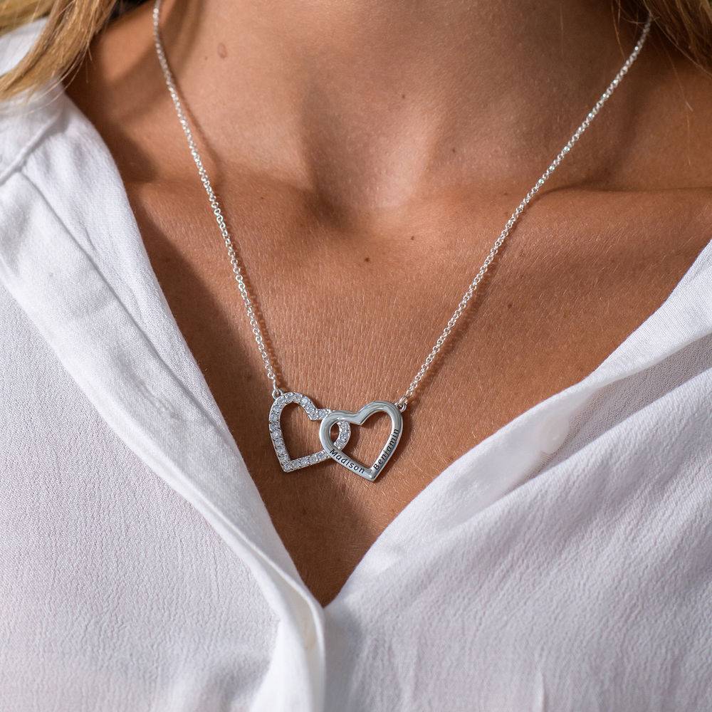 Engraved Double Heart Necklace in Sterling Silver