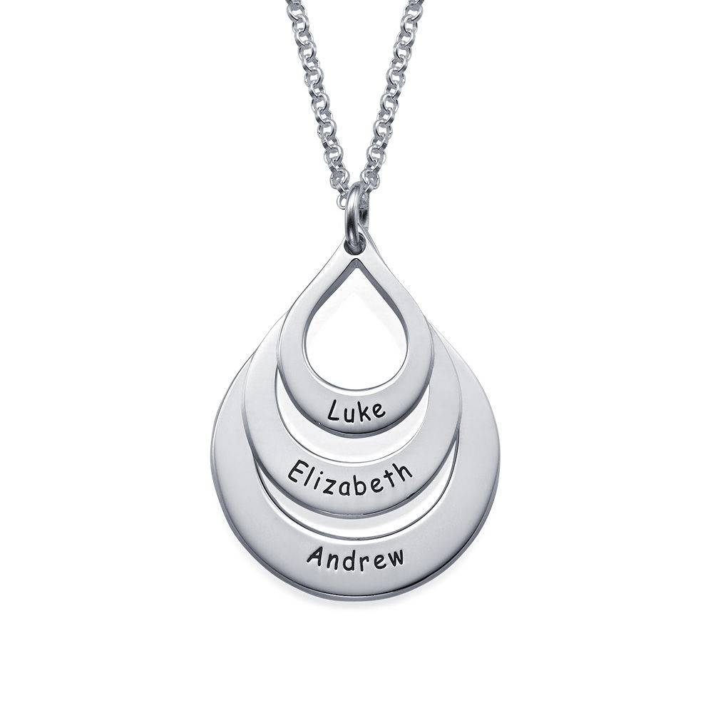 Engraved Family Necklace Drop Shaped in Premium Silver 