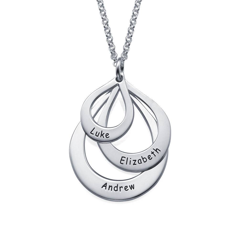 Engraved Family Necklace Drop Shaped in Premium Silver 