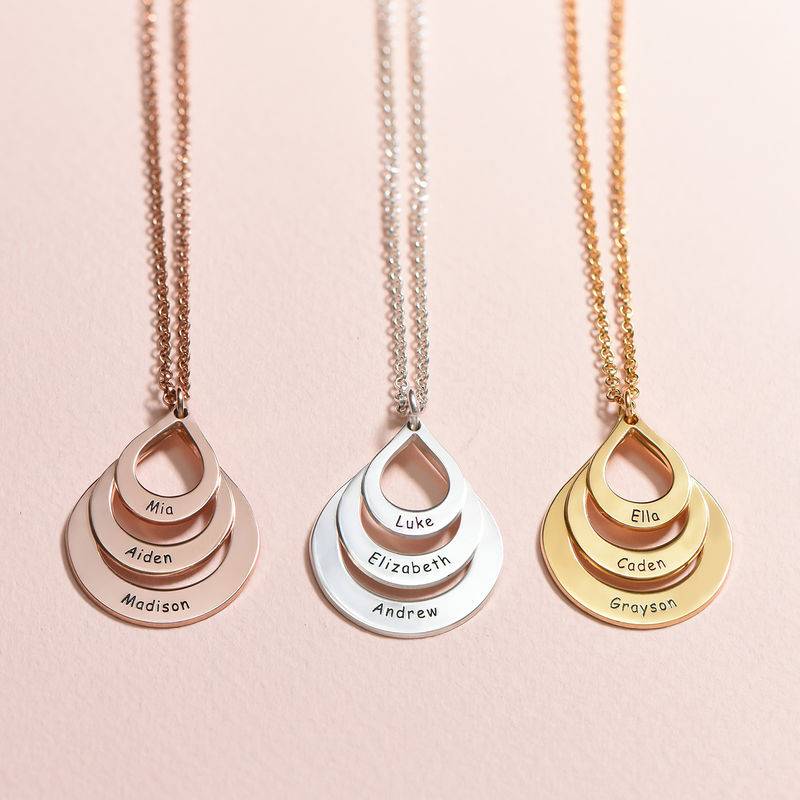 Engraved Family Necklace Drop Shaped in Gold Plating