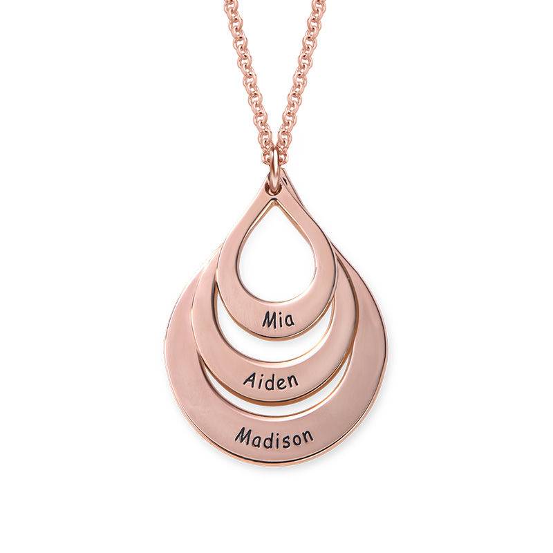 Engraved Family Necklace Drop Shaped in Rose Gold Plating