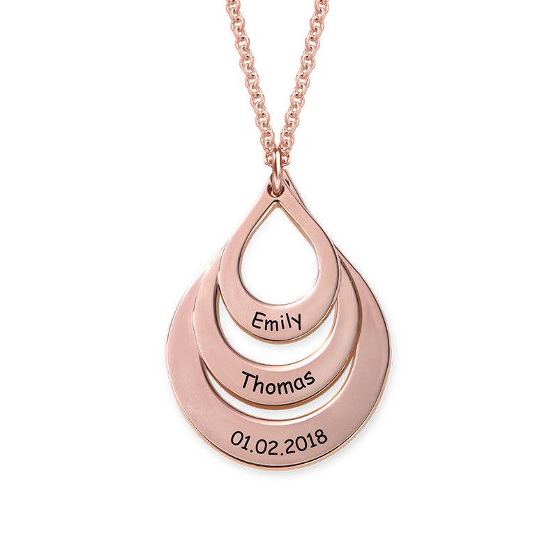 Engraved Family Necklace Drop Shaped in Rose Gold Plating