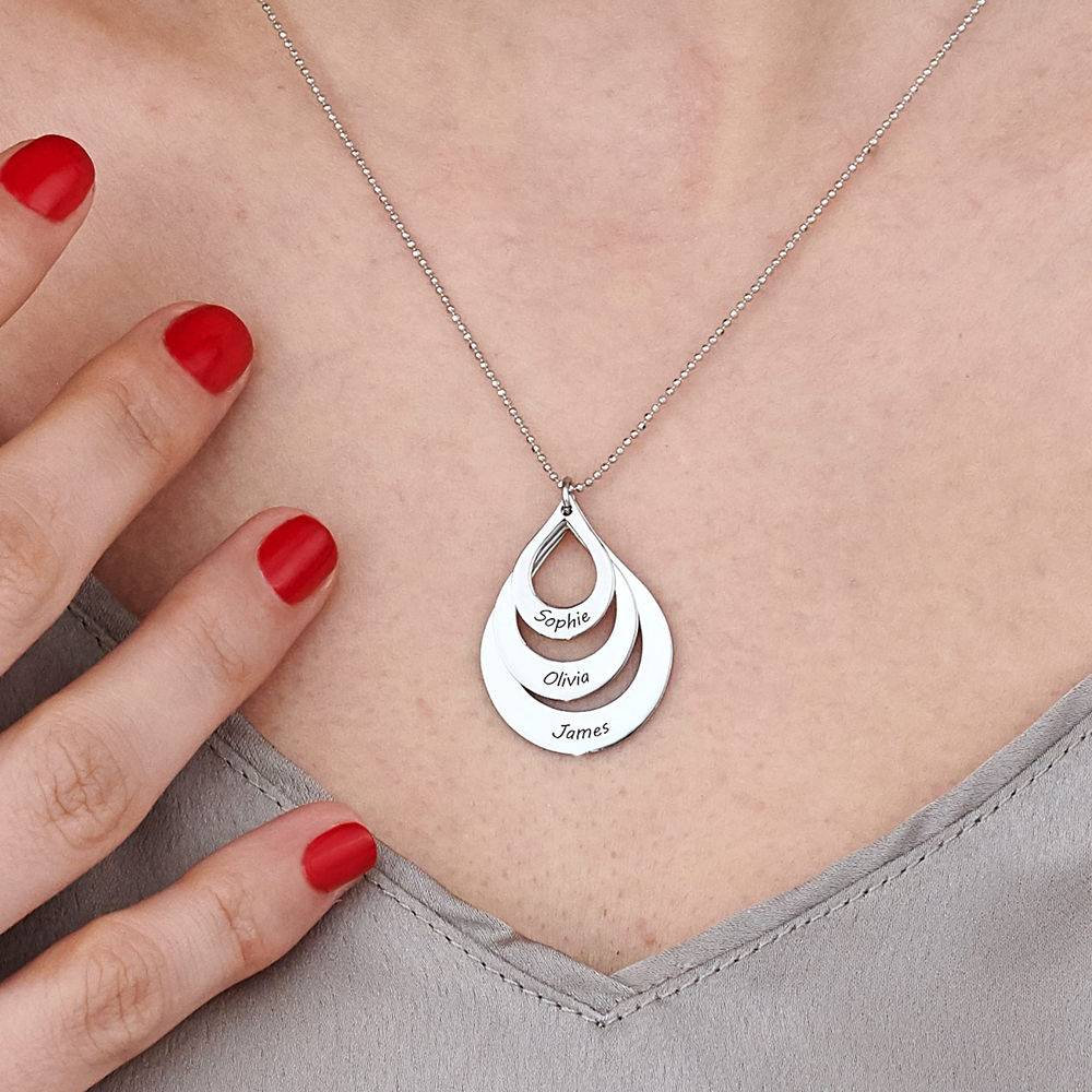 Engraved Family Necklace Drop Shaped in White Gold