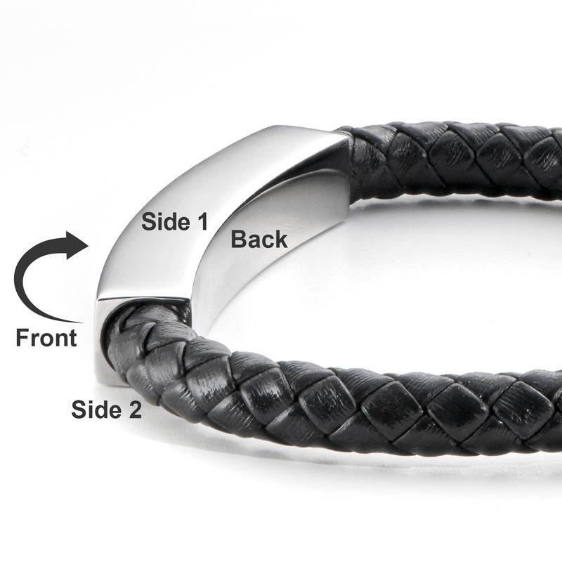 Engraved Leather Bar Bracelet for Men- in Black