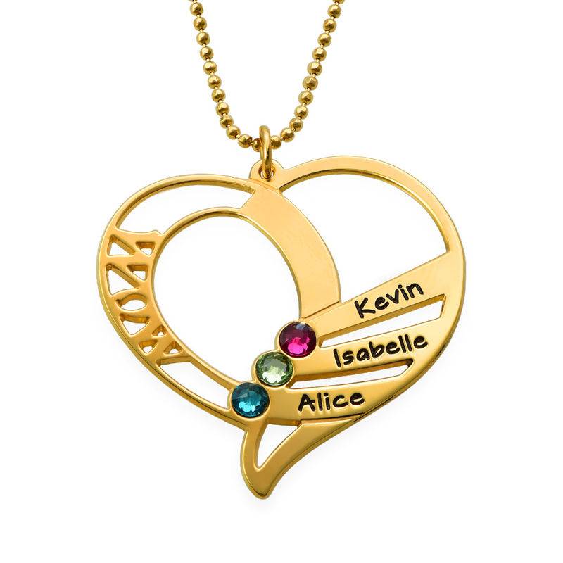 Engraved Mom Birthstone Necklace  - Gold Plated