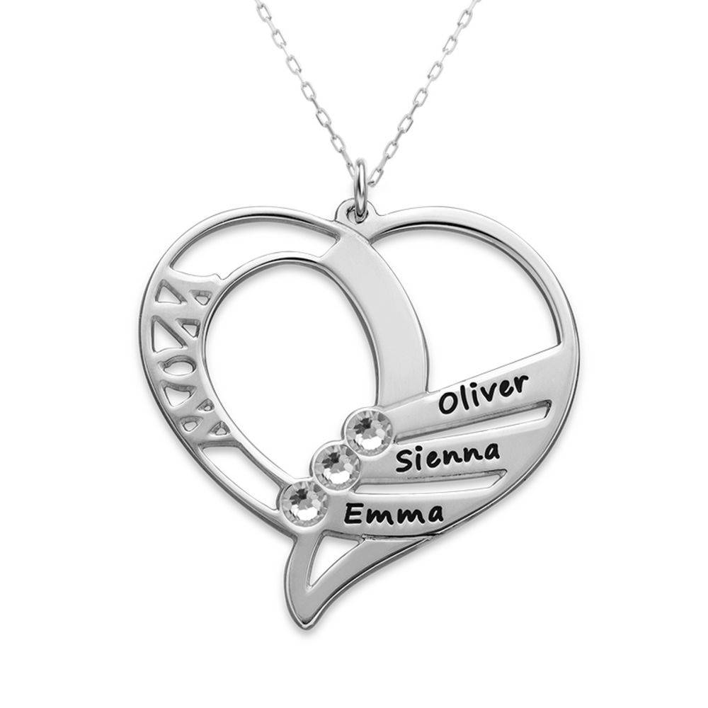 Engraved Mom Birthstone Necklace in 10K White Gold