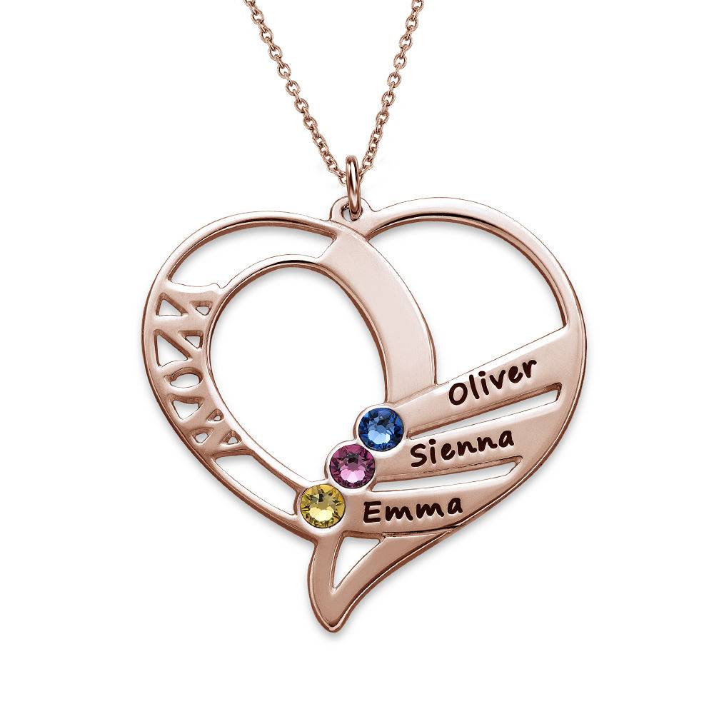 Engraved Mom Birthstone Necklace - Rose Gold Plated