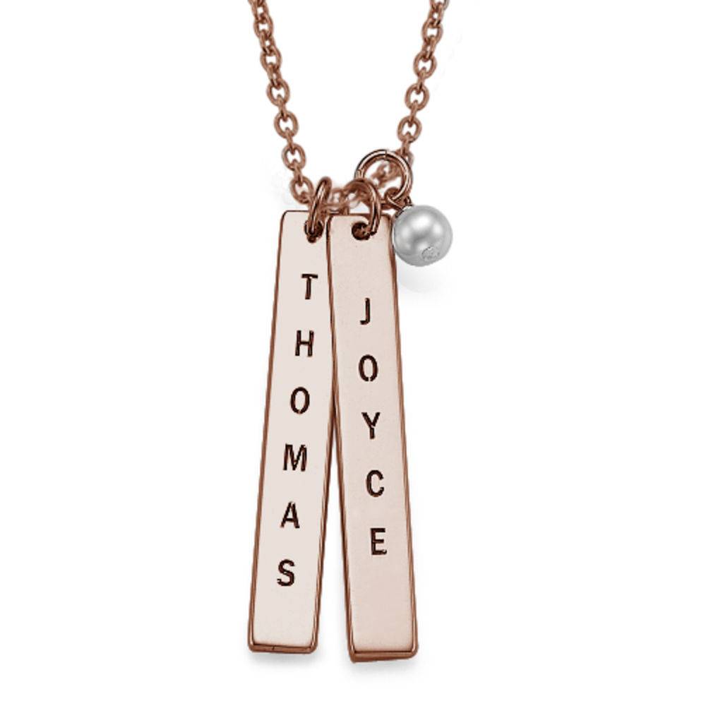 Engraved Name Tag Necklace with Freshwater Pearl - Rose Gold Plated