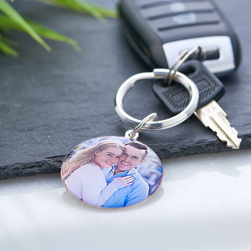 Engraved Round Photo Keychain in Sterling Silver