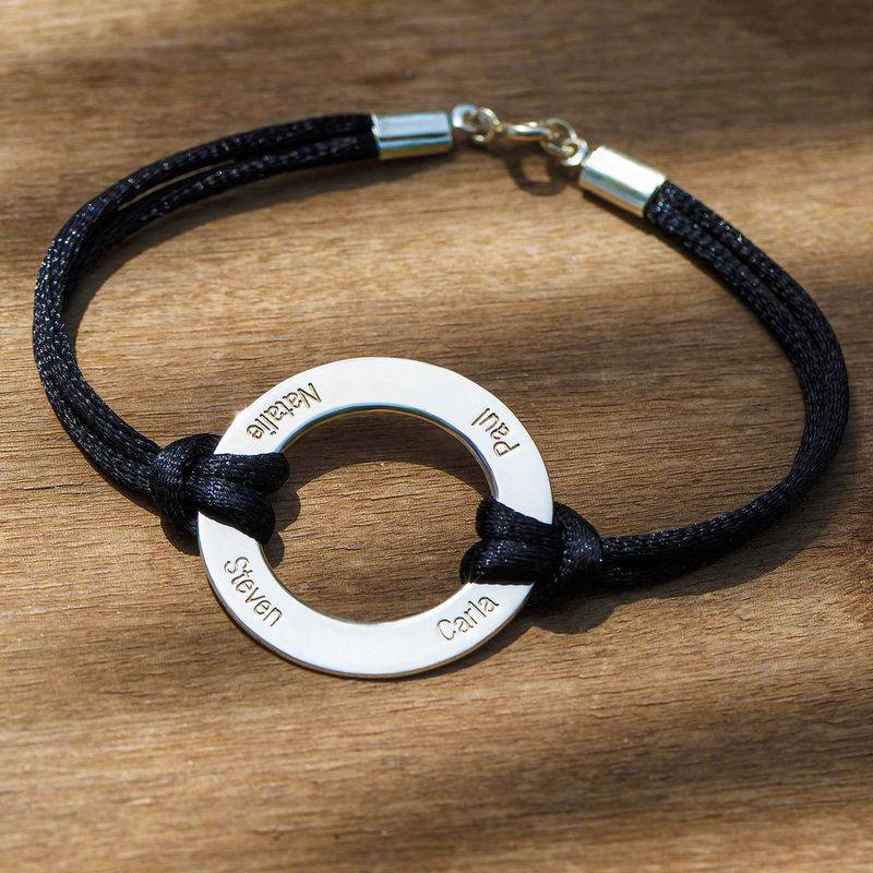Engraved Silver Infinity Circle Cord Bracelet