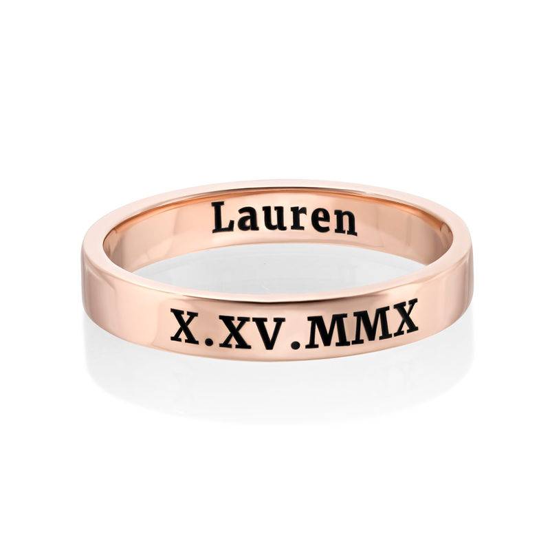 Engraved Thin Band Ring in Rose Gold Plating