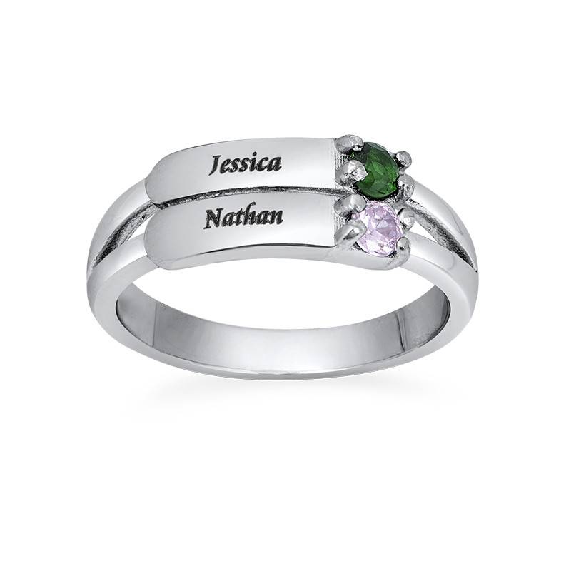 Engraved Two Birthstone Ring in Sterling Silver
