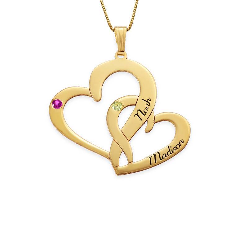 Engraved Two Heart Necklace - 14k Gold