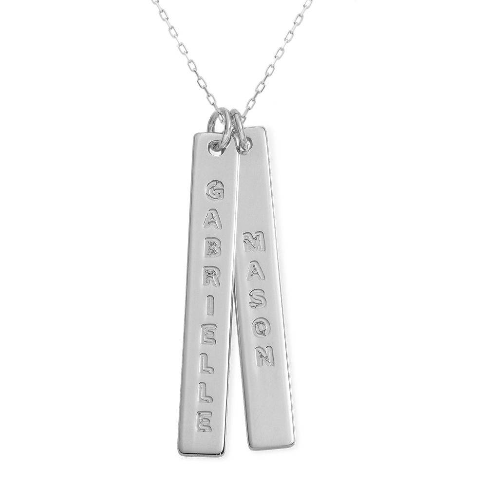 Engraved Vertical Bar Necklace in 10K White Gold