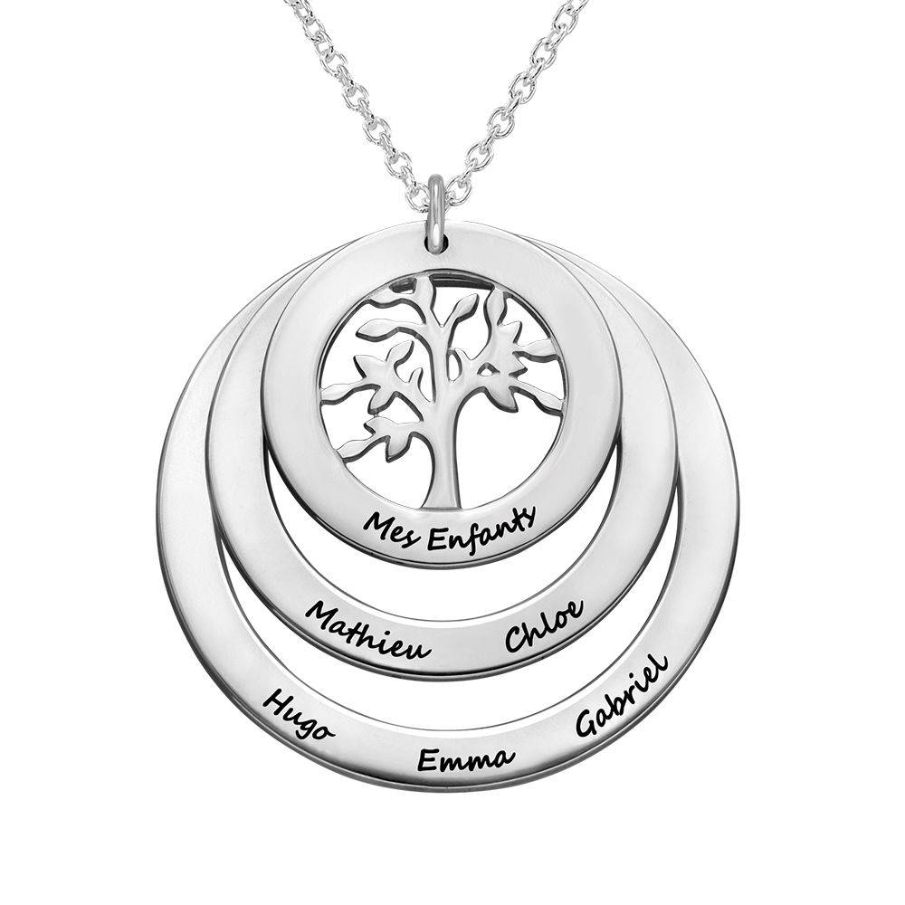 Family Circle Necklace with Hanging Family Tree in Premium Silver