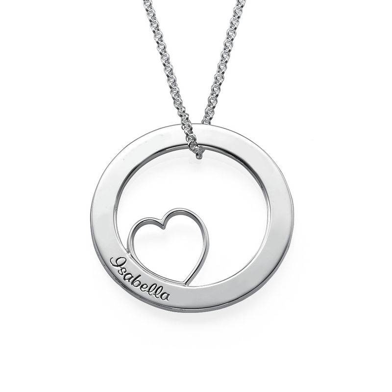 Family Love Circle Pendant Necklace - Sterling Silver