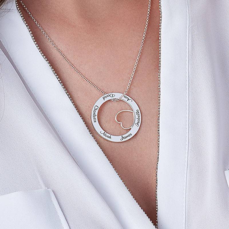 Family Love Circle Pendant Necklace - Sterling Silver