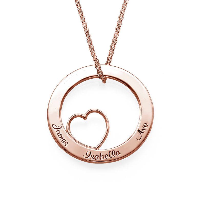 Family Love Circle Pendant Necklace - 18k Rose Gold Plating